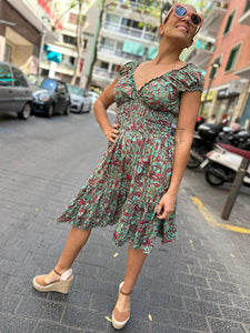 Vestido Corto Cloe Verde/Coral