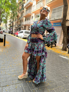 Conjunto Lola de Seda Turquesa y Fucsia