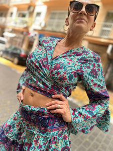 Conjunto Lola de Seda Turquesa y Fucsia