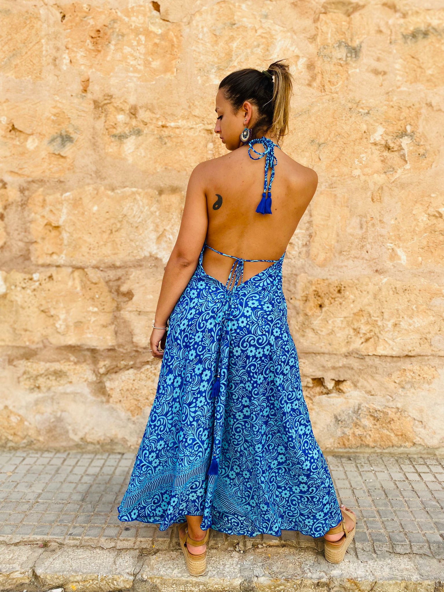 Vestido de Seda Magaly Azul/Turquesa